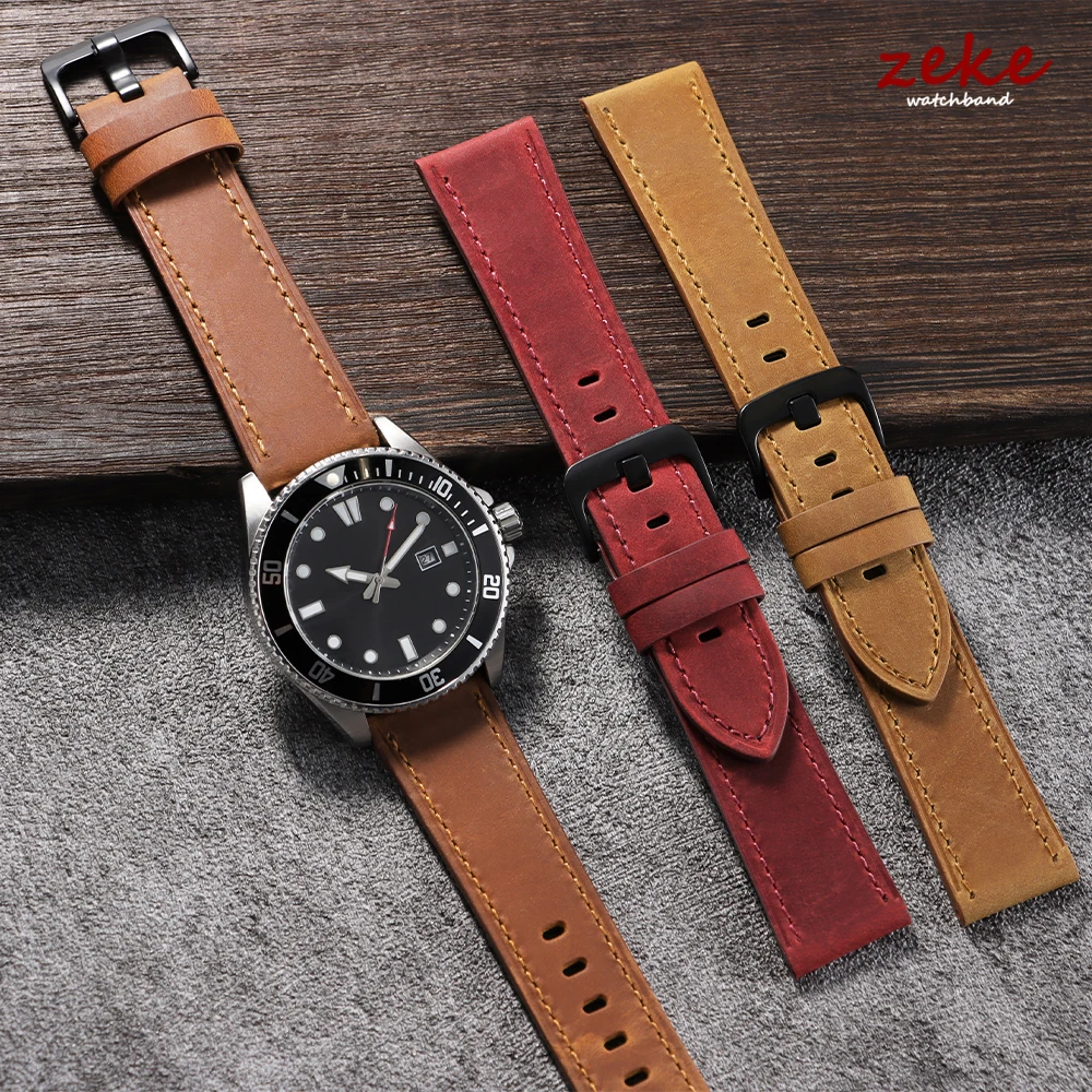 Premium Calfskin Leather Watch Strap - Dark Brown, Black, Blue