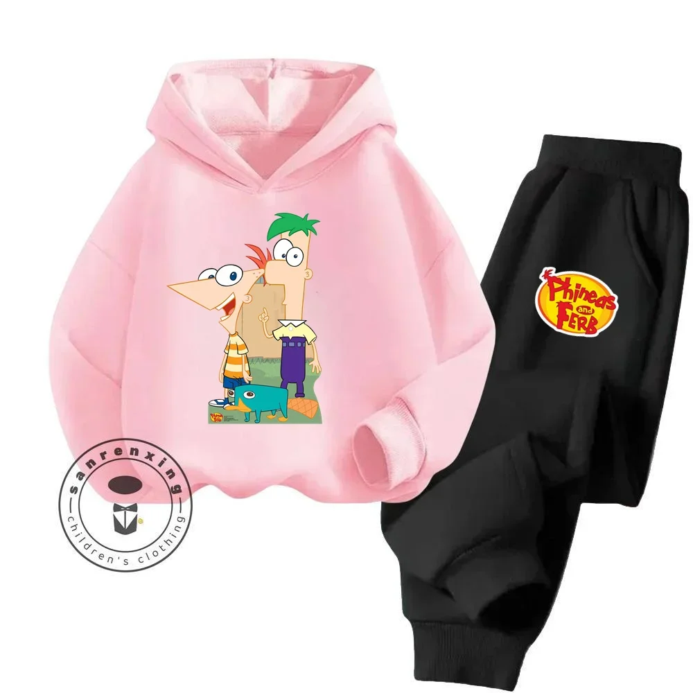 2024 Phineas and Ferb Cartoon Themed Collection Fashionable and Affordable Children's Spring and Autumn Long Sleeve Hoodie Set 3