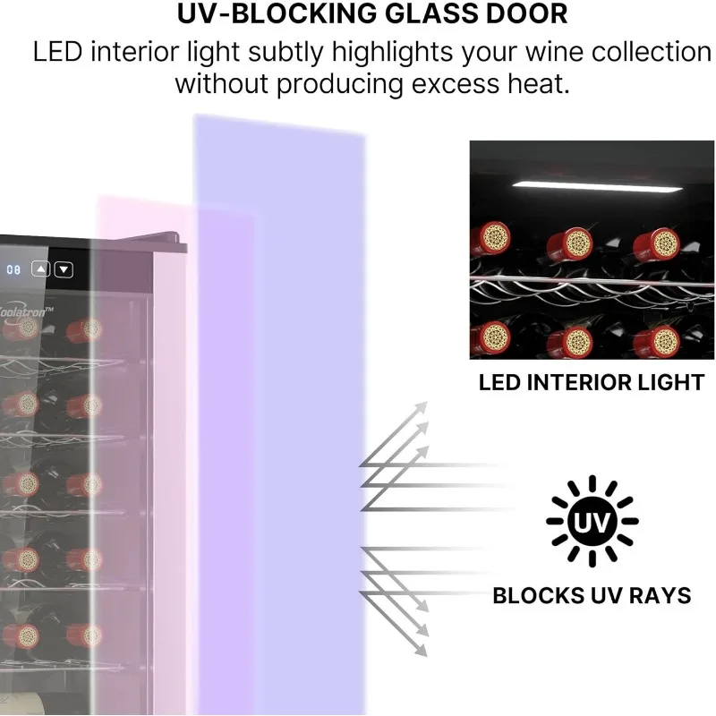 24 Bottle Wine Cooler Refrigerator Compressor Wine Fridge Black Freestanding Wine Cellar with UV-Blocking Glass for Red White 6