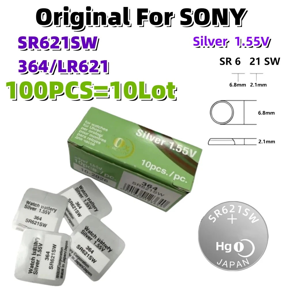 

100PCS Original For SONY AG1 LR621 364 164 531 SR621 SR621SW SR60 CX60 Button Battery For Watch Toys Remote Cell Coin Battery