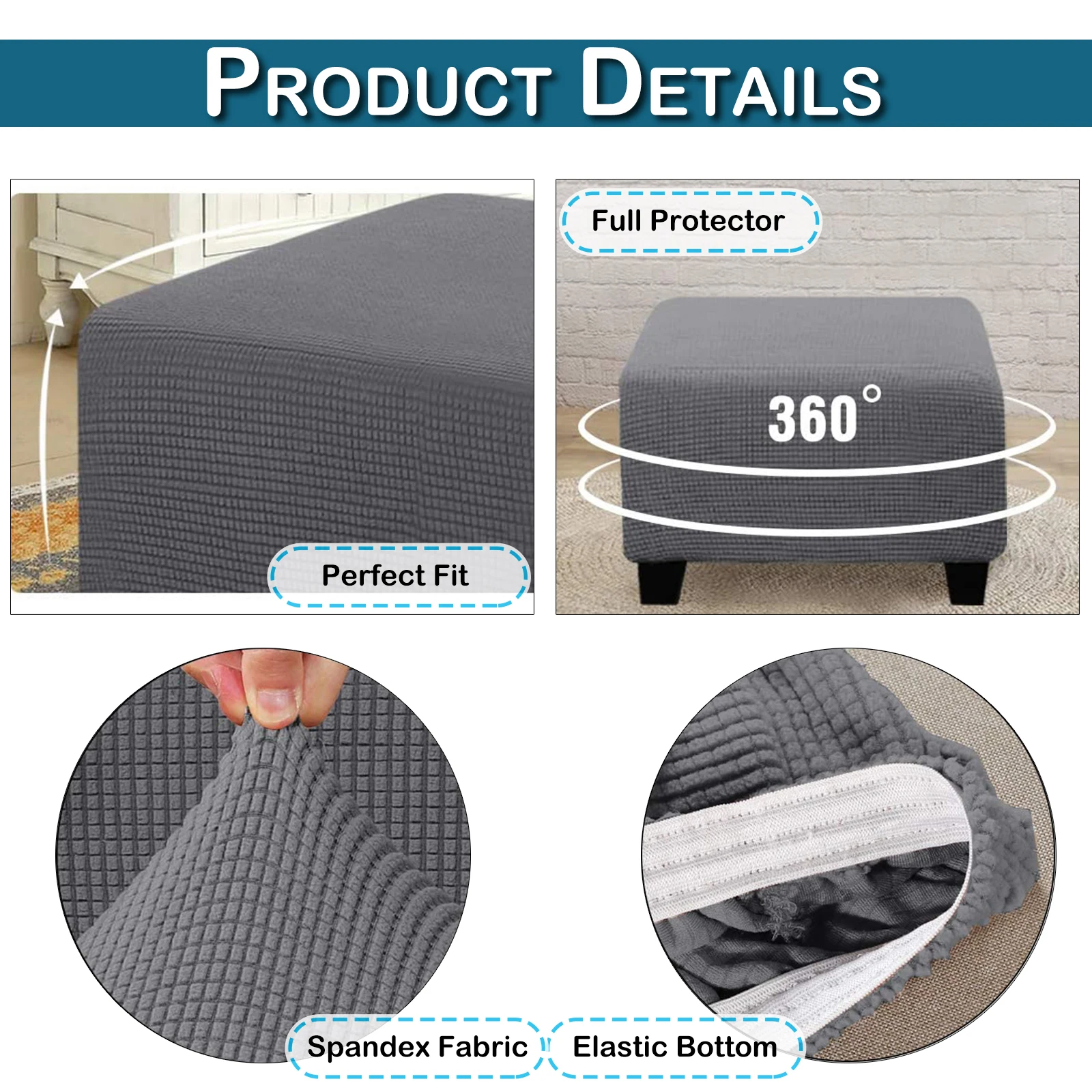 Jacquard Square Ottoman Cover Stretch Spandex Footstool Sofa Covers All-inclusive Footrest Chair Slipcover for Living Room Decor 4