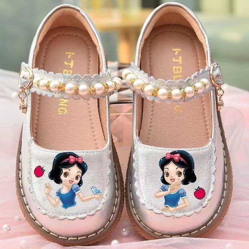 

New girls frozen snow White Princess sandals Disney princess kids soft decorative pearls shoes Europe size 23-34