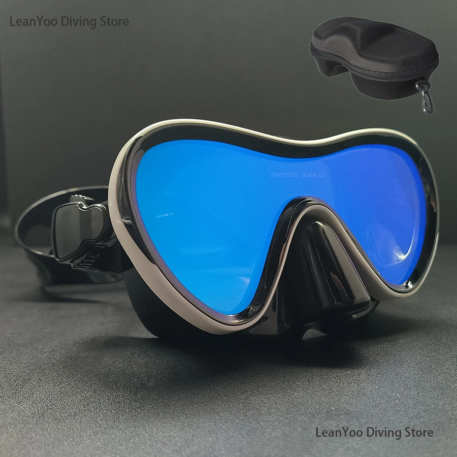 Outdoor Mirror Tempered Glass Snorkelling Mask UV Protection Diving Goggles For Swimming Pack In Black Zipper Box