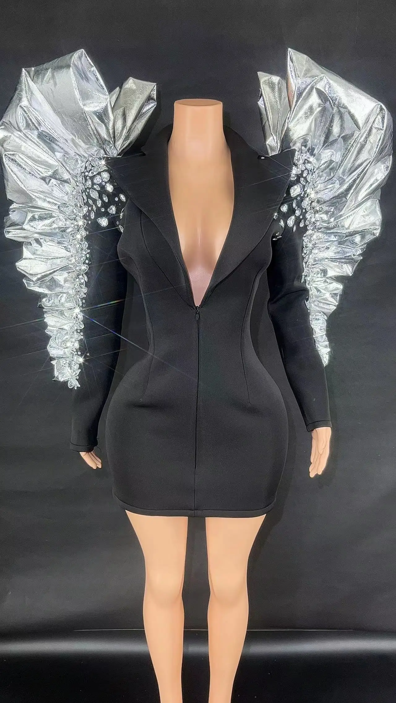 

Sparkly RhinestoneFringe BlackWomenBlazerStyle BirthdayFuturisticDragQueenOutfit Stage Singer PerformanceCostume