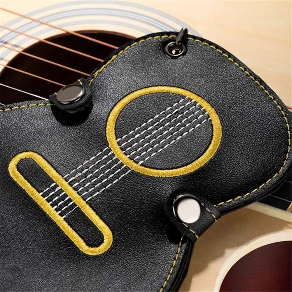 Guitar Pick Holder Faux Leather Guitar Picks Case Keychain with 17 Slots Guitar-shaped for Musician for Guitarist
