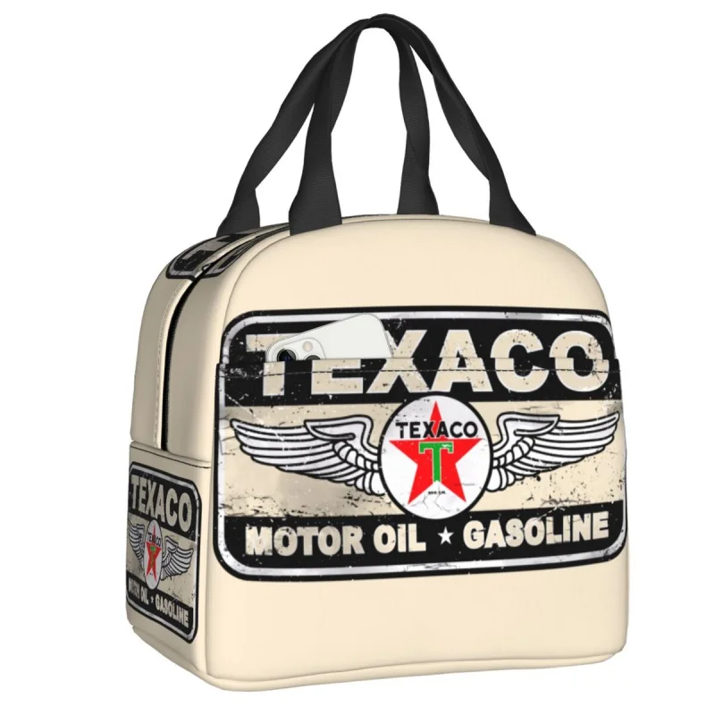 

Vintage Texaco Sign Lunch Bag for Work School Reusable Picnic Thermal Cooler Insulated Lunch Box Women Children Tote Container