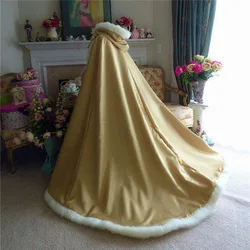 Winter Wedding Coat Princess Grils Bridal Cape Satin Cloak with Fur Trim Wedding Cloak Vintage Christmas Accessories Shawl Cloak