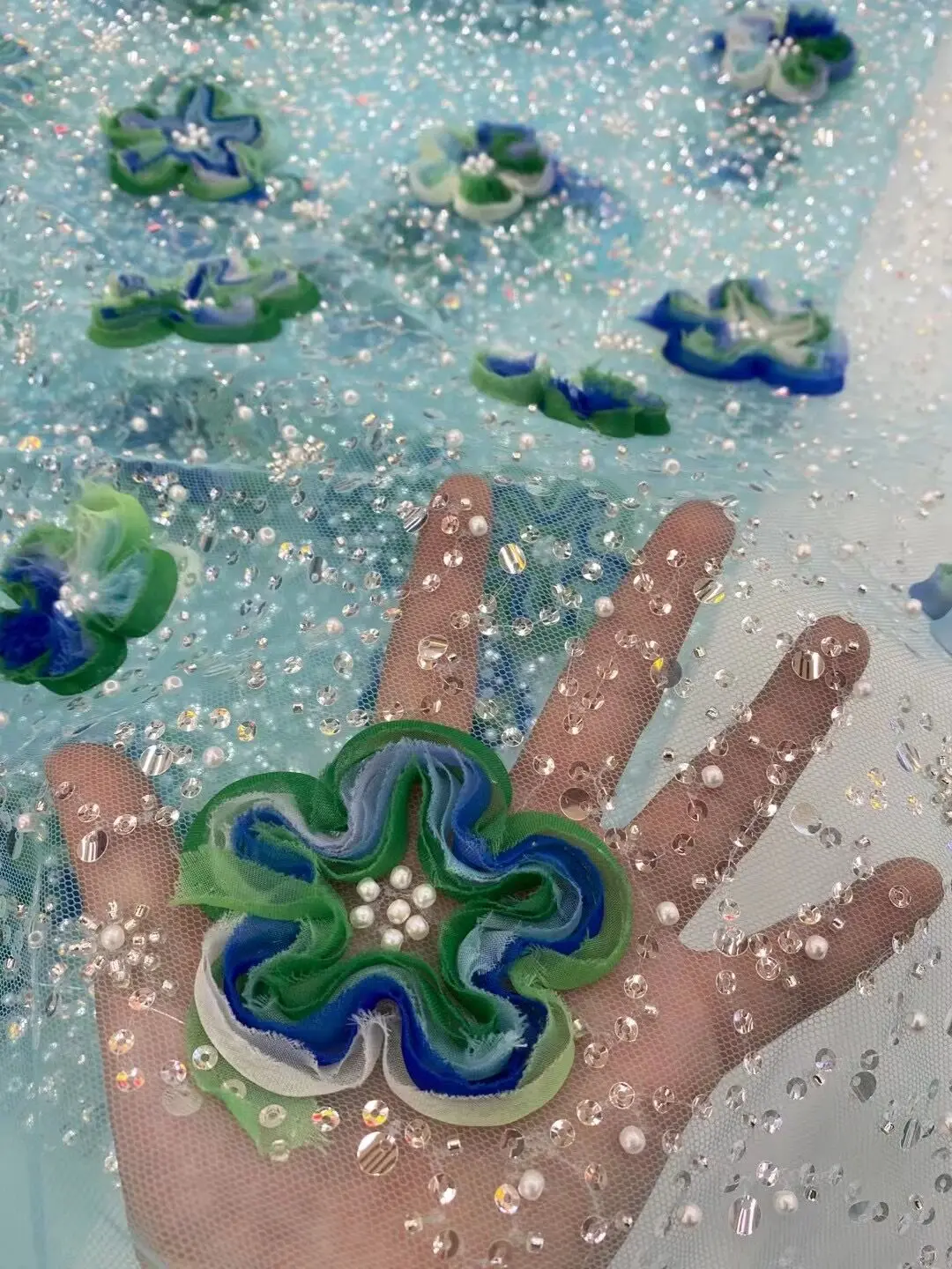 

African Nigerian French Tulle Sequins S-1308338 Embroidery Bridal Beaded Lace Fabric Dress