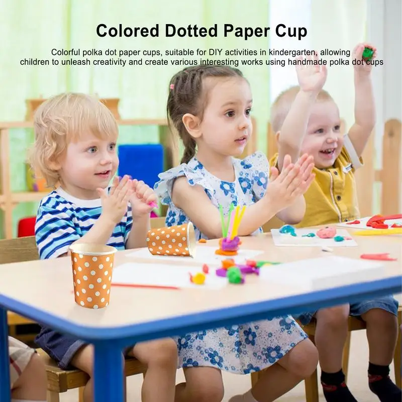10PCS Paper Cup Disposable Color Polka Dot Simple Thick High Temperature Resistant Non-Slip for Birthday Home DIY Kindergarten