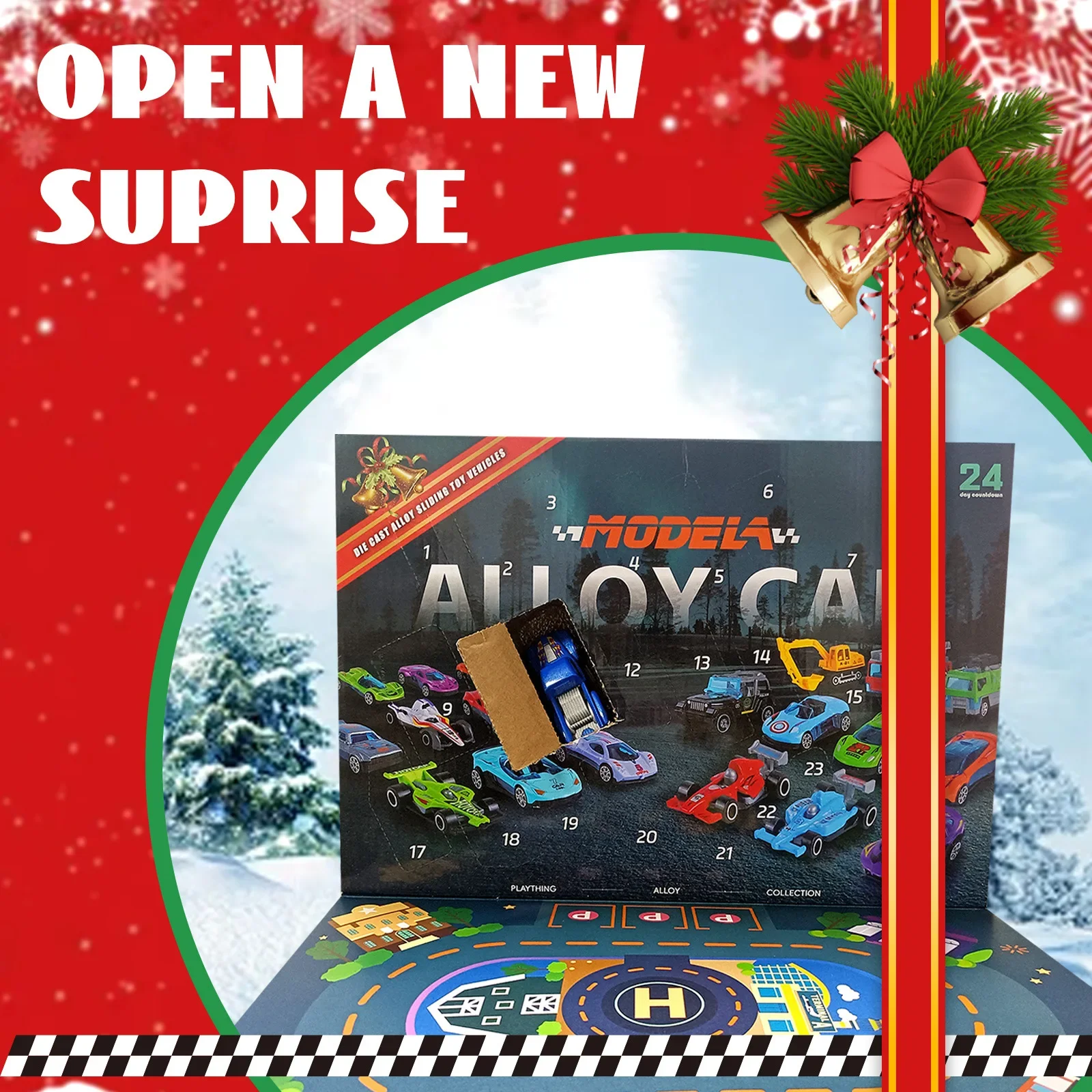 Christmas Advent Calendar Mini Diecast Car Set Collection Box 24 Days Countdown Calendar Inertia Sliding Model Gift Box for Kids