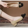 New Temperament Elegant Fashion High-heeled Shoes Women's Shoes Spring Bow Mid-heel Leather All-match Thick-heeled Shoes 3