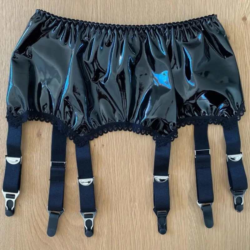 Back Buckles Faux Leather Punk Suspenders Women Oil Glossy Pole Dance Sexy Garter Belt Cosplay Party Clubwear With 6 Straps