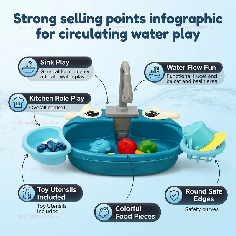 Kids Electric Play Sink Toy With Circulating Water Faucet Pretend Kitchen Water Play Set Educational Sensory Toys For Boys Girls - 2