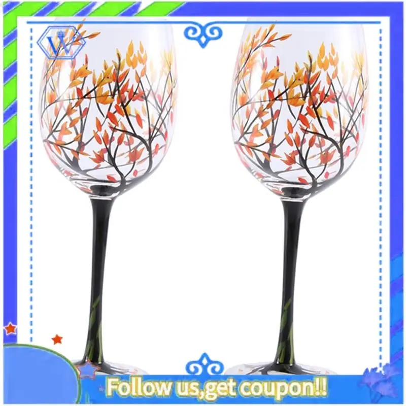 Easy To Use Autumn Tree Wine Glass-Fall Colors-Leaves Of Red, Yellow, Orange Hand Painted Fall Leaf
