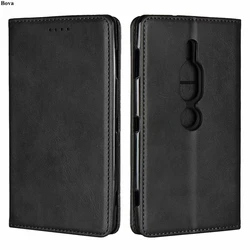 Luxurious Leather Flip Wallet Case with Card Holder & Magnetic Closure for XZ2 Premium (Black)