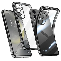 Luxury Glitter Plating Shockproof Clear Silicone Case - Transparent Soft Back Cover with Enhanced Protection for A17 (Black)