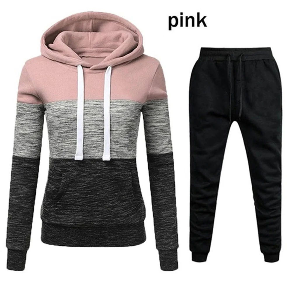 1 Set Hoodie Pants Set Women Two Piece Set Color Block Large Pocket Autumntracksuit Contrast Color Running Sets Jogger