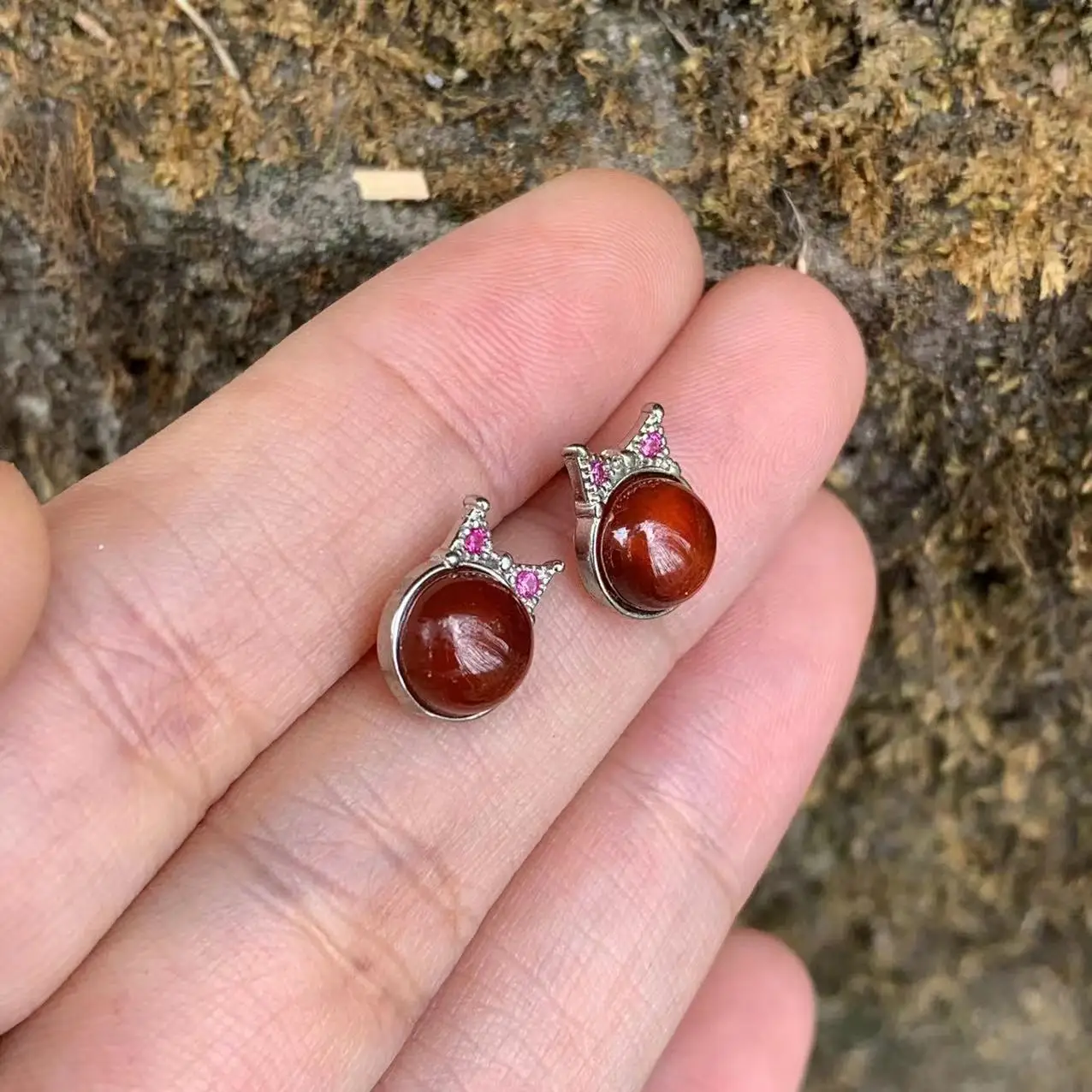 Natural Garnet 925 Sterling Silver Stud Earrings for women Heart Stone Jewelry Gift