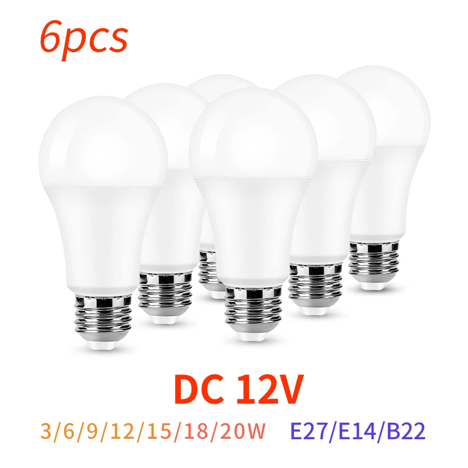 6pcs/lot DC/AC 12V-48V LED Bulb E27 B22 Lamps 10W Bombilla For Solar Led Light Bulbs 12 Volts Low Voltages Lamp Light