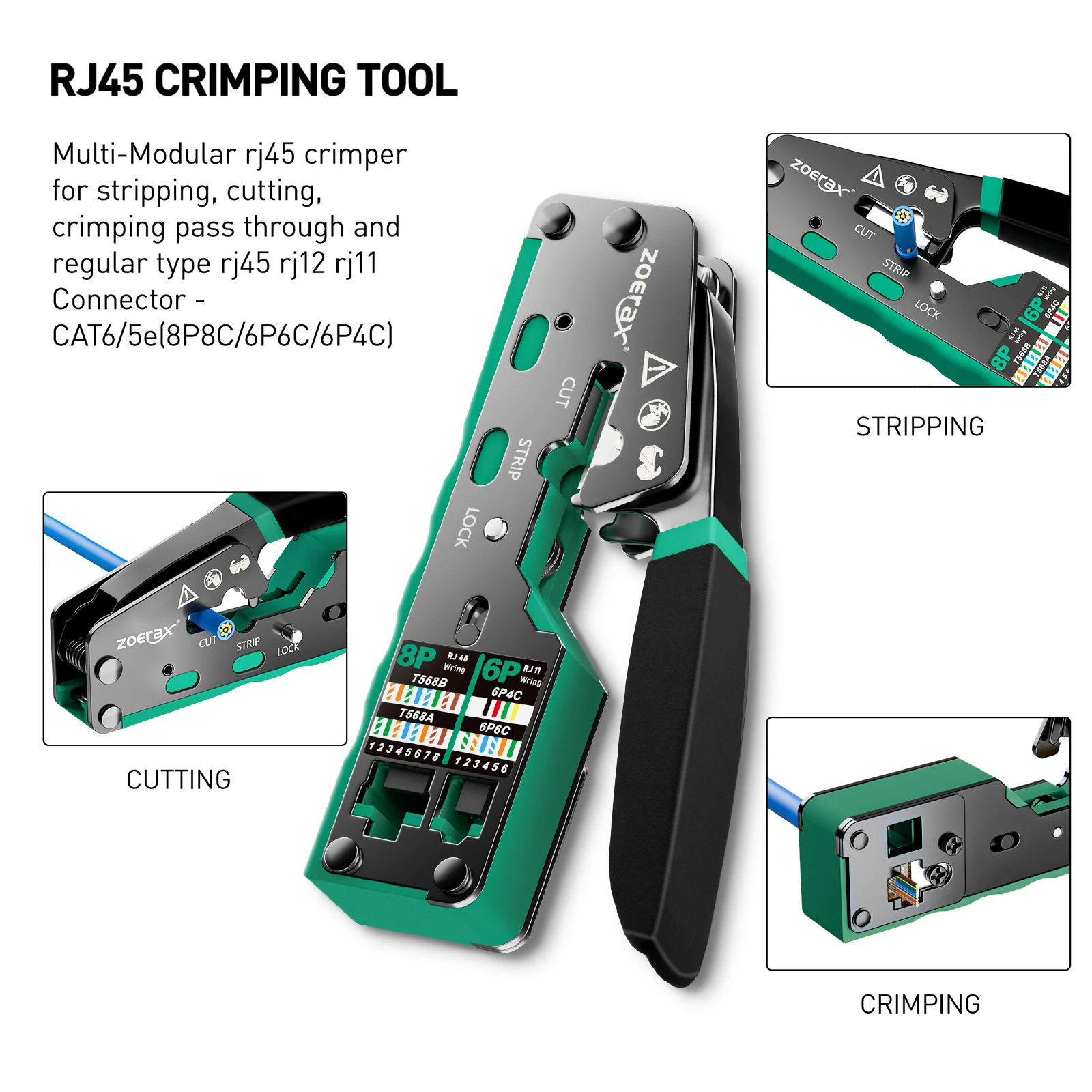 RJ45 Crimp Tool Kit 8 in 1 Crimper Cable Tester Wire Cutter Blades 50Pcs Cat 6 Connectors Strain Relief Boots network cable tester ethernet crimping tool network crimper network repair tool set network tool kit network tool set terminal crimping pliers
