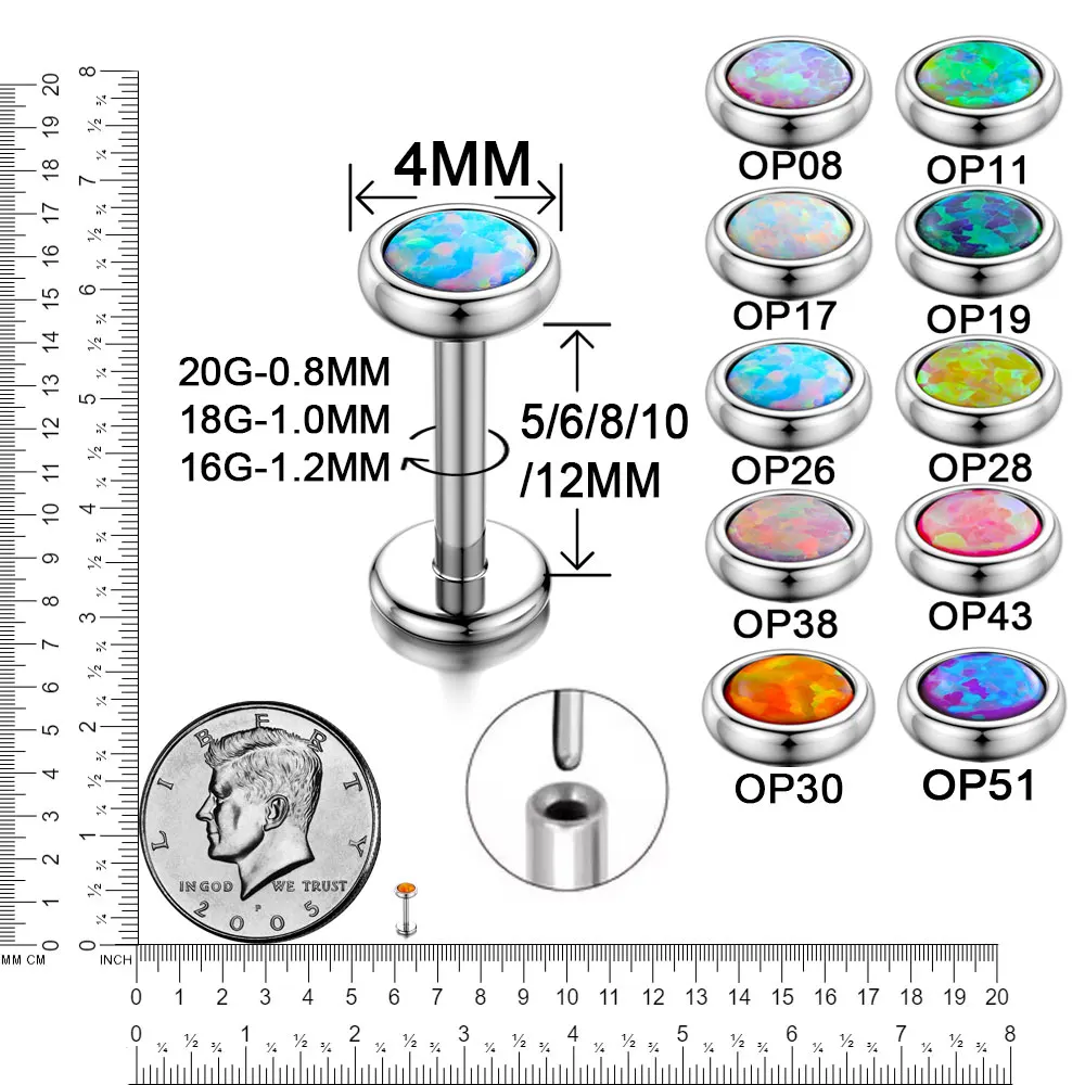 G23 Titanium Push in Nose Piercing Colorful Opal Stone Earrings Sexy Lip Stud Labret Ear Tragus Cartilage Studs Women's Jewelry piercing jewelry nose studs body piercing earrings ear piercing jewelry ear studs body piercing jewelry body jewelry