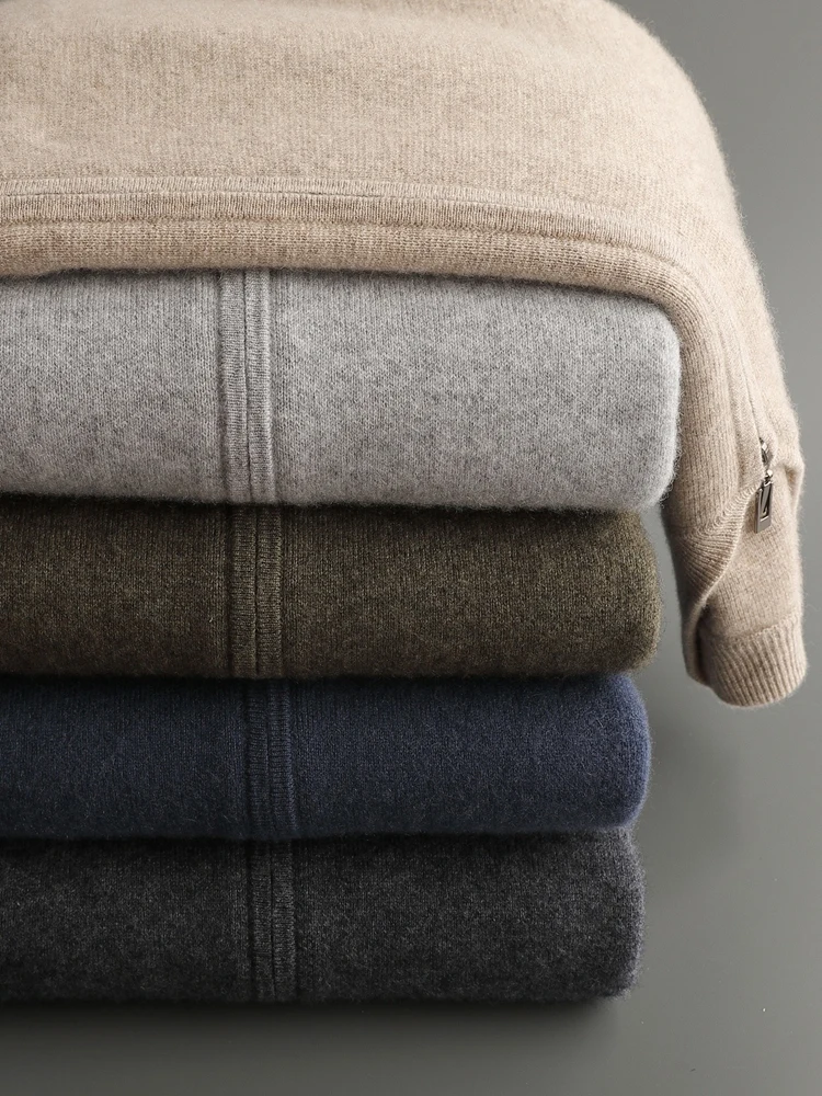 High Quality Men's 100% Cashmere Sweater Autumn Winter Thick Zippers Cardigan Casual Style Jacket Soft Warm Cashmere Knitwear 6