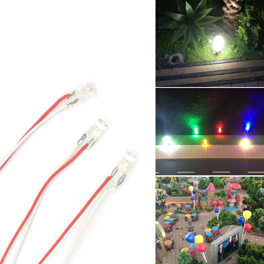 50Pcs LED Lamp Wired Micro Litz Led Pre-Soldered Wired 30cm 3V Railway Model Toy DIY Light Wires Train Model Scenes Toy Light