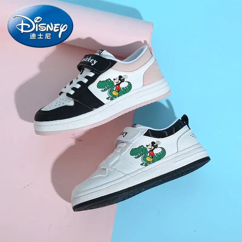 Mickey Girls Real Board Shoes 2024 New Four Seasons Joker Casual Children's Soft Bottom Non-slip Breathable Small White Shoes