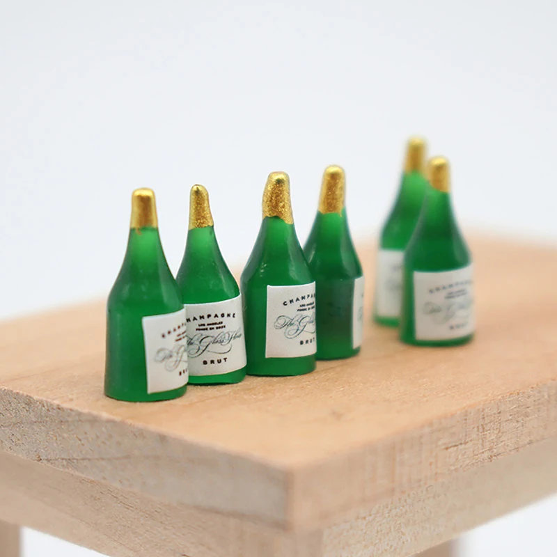 6Pcs 1/12 Dollhouse Simulation Wine Bottles Dollhouse Champagne Bottle Model Dolls House Drinks Decoration Accessories