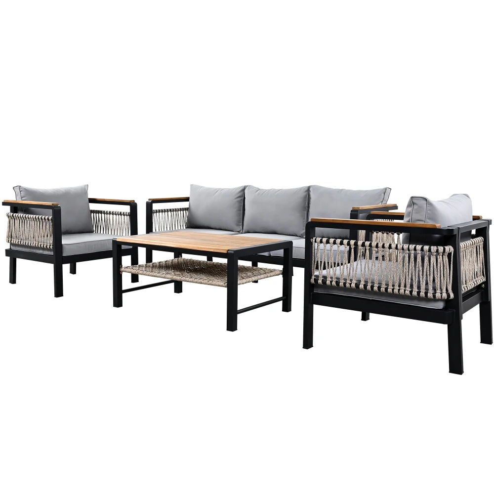 4 Pieces Outdoor Sectional Sofa Set 5-person Patio Seating Group Outdoor Cnversation Set with Cushions and a Coffee Table