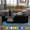 LED Black Coffee Table for Living Room with Drawer & 16 Colors Lights, Storage Space, 43.3IN High Gloss Modern Coffee Table 2