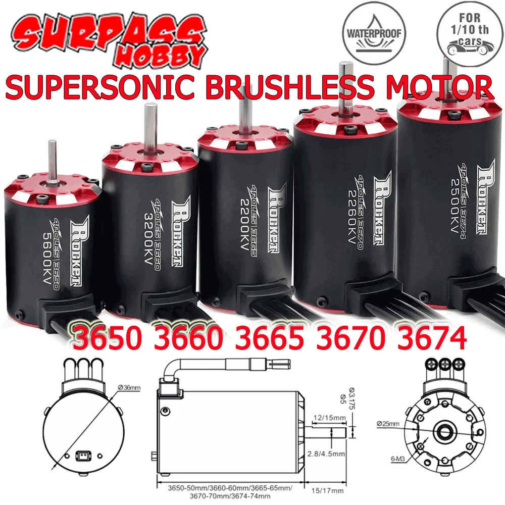 Moteur Brushless Rocket 3660 4250KV Avec Capteur Température - Pour Voiture RC 1/8 1/10 - Neuf