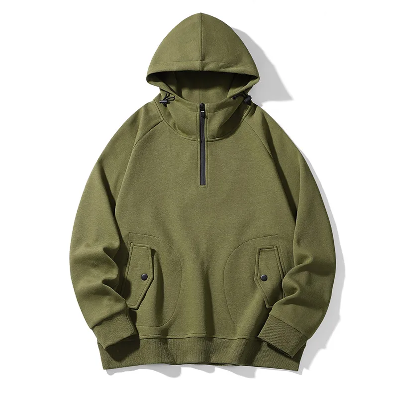 

Half-zip Sweater Spring Autumn New Large Size Loose Leisure Hoodie Basic Section Solid Colour Hooded Sweatshirt 2024 Male Hoody