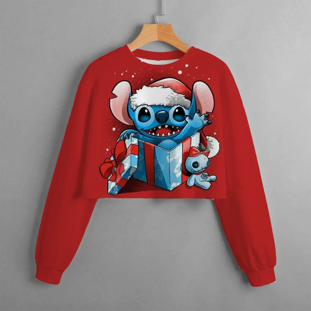 

Lilo&Stitch Christmas Print Round Neck Sweatshirt Casual Christmas Holiday Children's 3D Sweatshirt Pullover Disney Girls' Top