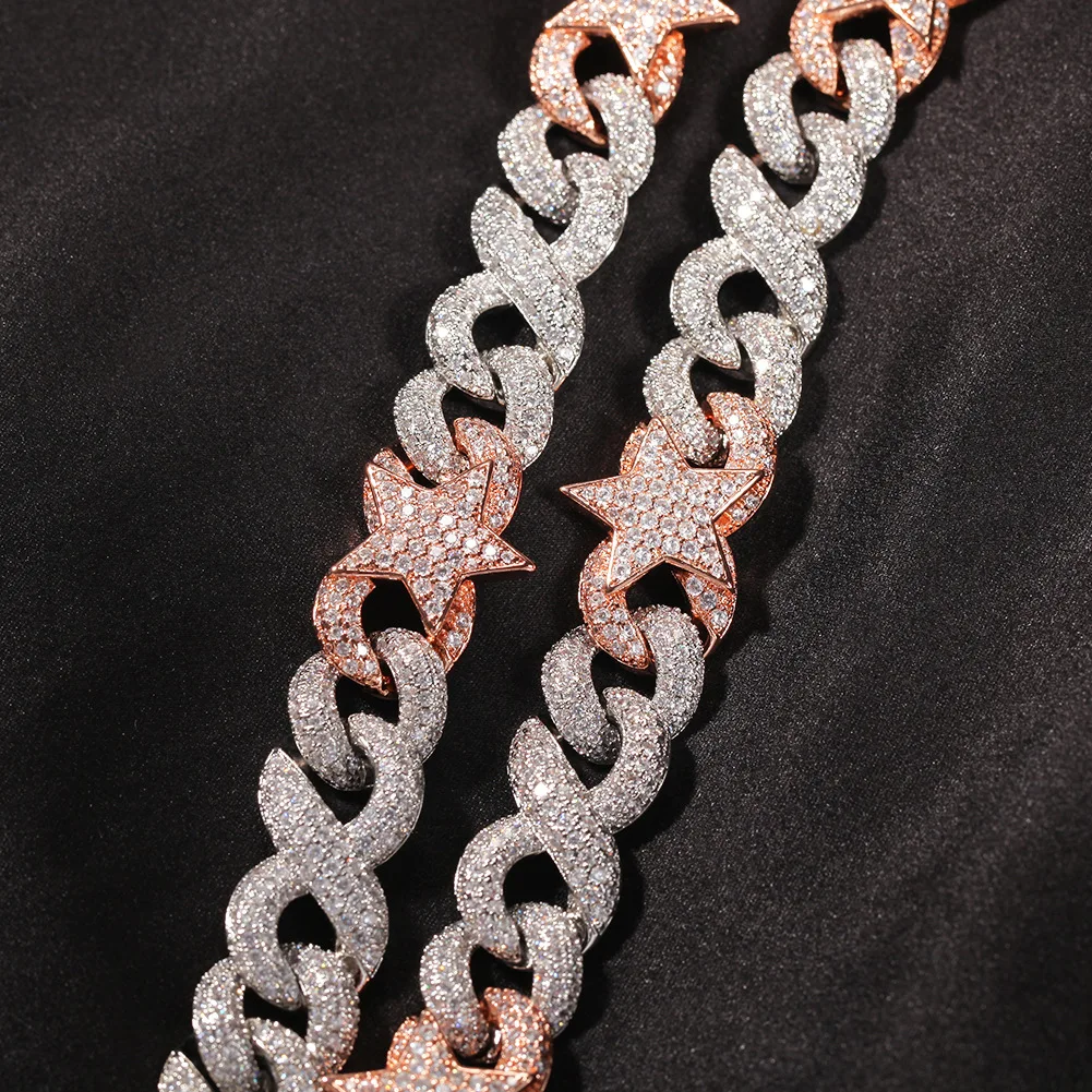 

16mm Star Zircon Bling Bling Iced Out Brass Tennis Chain CZ Necklace Fashion Hip Hop Jewelry BN024