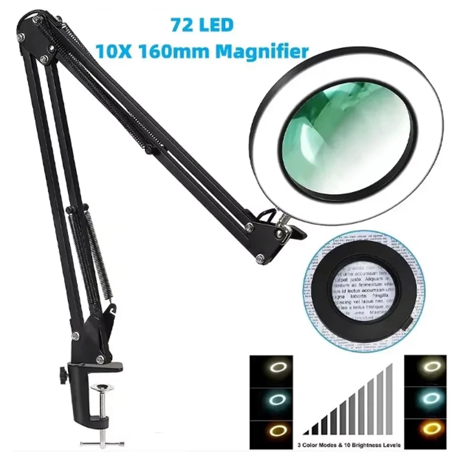 72LED 8X/10X NUOVO Lente d'ingrandimento illuminata USB 3 colori LED Lente d'ingrandimento per riparazione saldatore/Lampada da tavolo/Cura della pelle Bellezza_voghion.com
