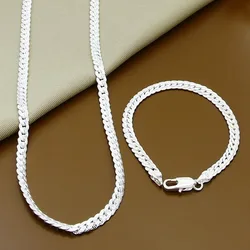 Elegant 925 Sterling Silver Chain Necklace and Bracelet Jewelry Set - 60cm  and  20cm