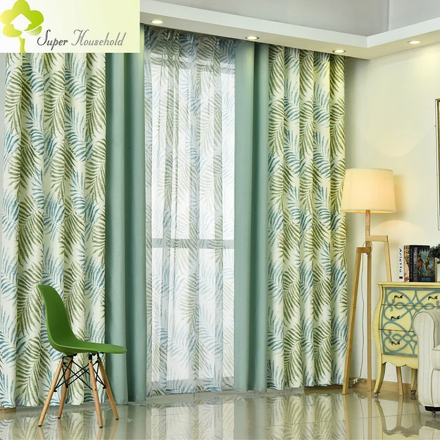  Cortinas estampadas en 3D con hojas de plantas verdes, cortinas  opacas blancas simples, cortinas de ventana, cortinas estampadas  decorativas para sala de estar, dormitorio, tela de ventana (63 pulgadas de  ancho