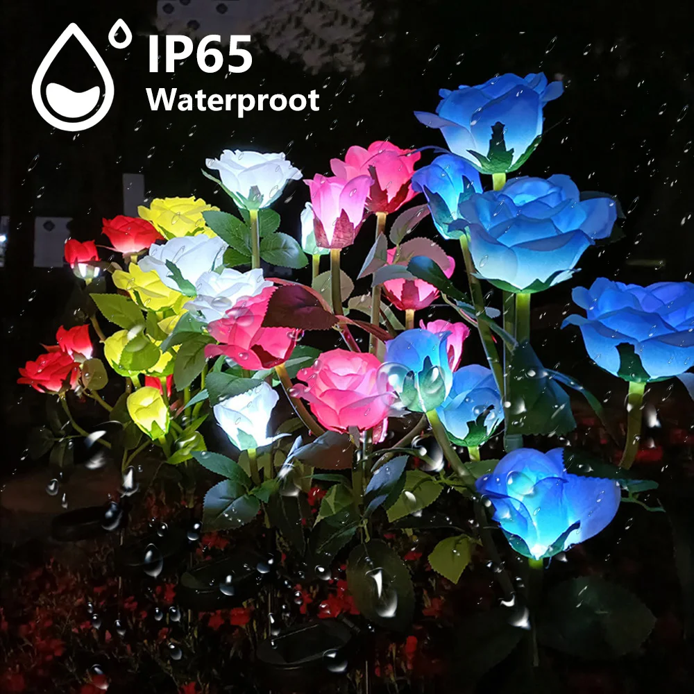 7 Heads Solar Lights Outdoor Decorative Solar Garden Lights Rose Flower Lawn Lamp For Yard Patio Garden Decor