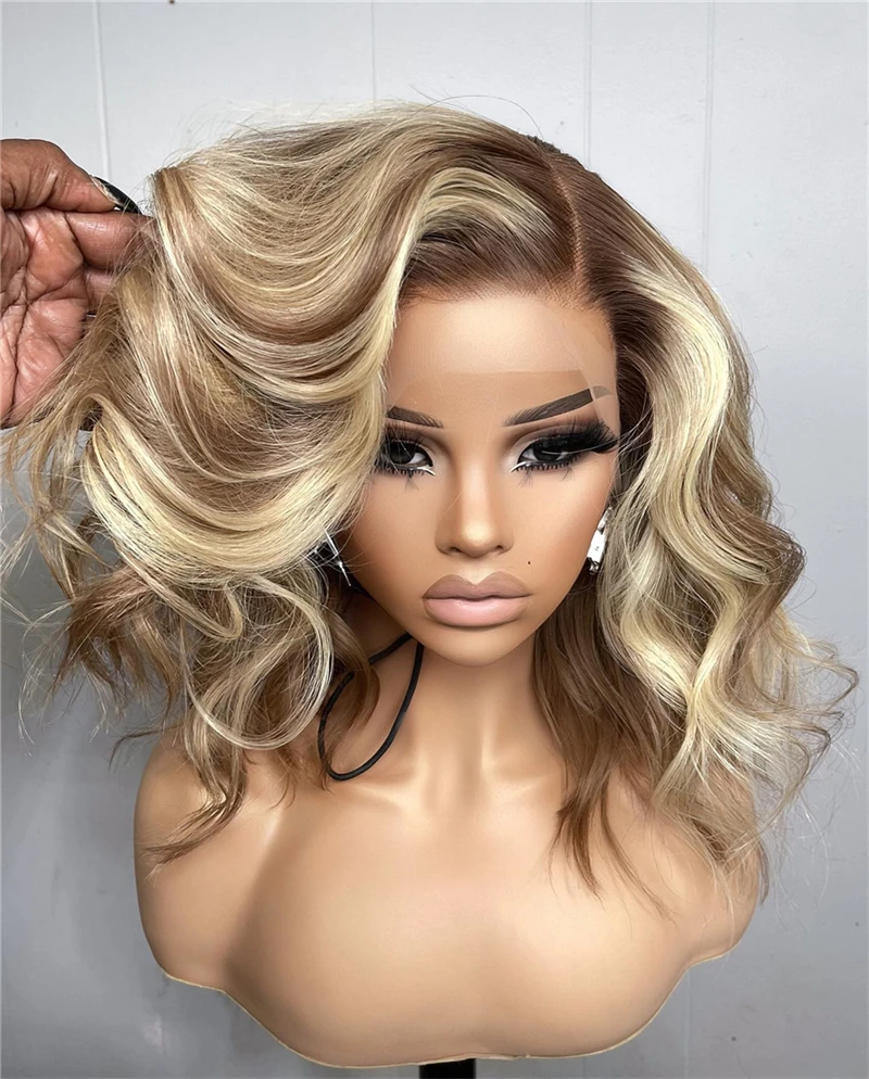 Women Wig Shoulder Length Natural Curly Wavy Bob Synthetic Heat Resistant Fiber