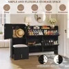 Modern Shoe Cabinet with 4 Flip Drawers, Large Shoe Storage Cabinet with Hidden Stool & Adjustable Shelves, Wood Shoe Rack Organ 3