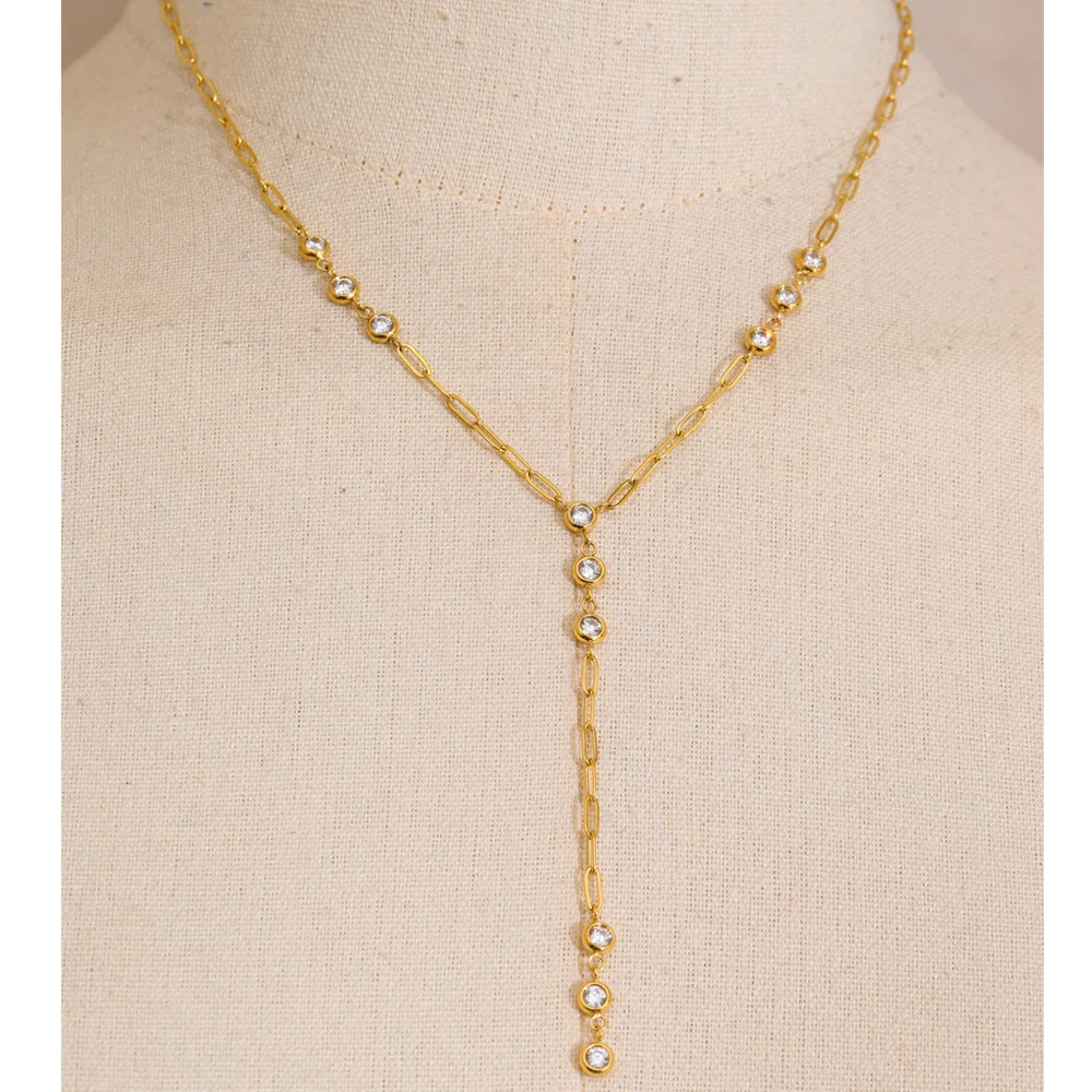 Yhpup Necklace Stainless Steel Cubic Zirconia Chain