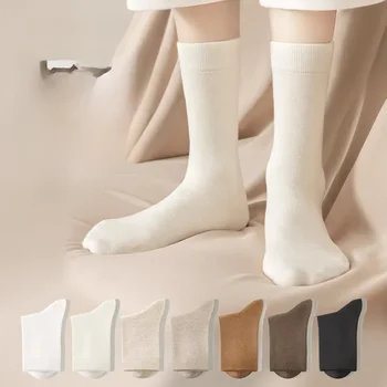 100% Cotton Mid-calf Socks Women Sweat-absorbent Breathable Antibacterial Odor-resistant Versatile Long Tube Socks