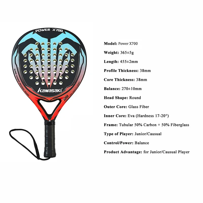 Padel racket Kawasaki 3K carton fiber EVA POWER 600 700 with cover