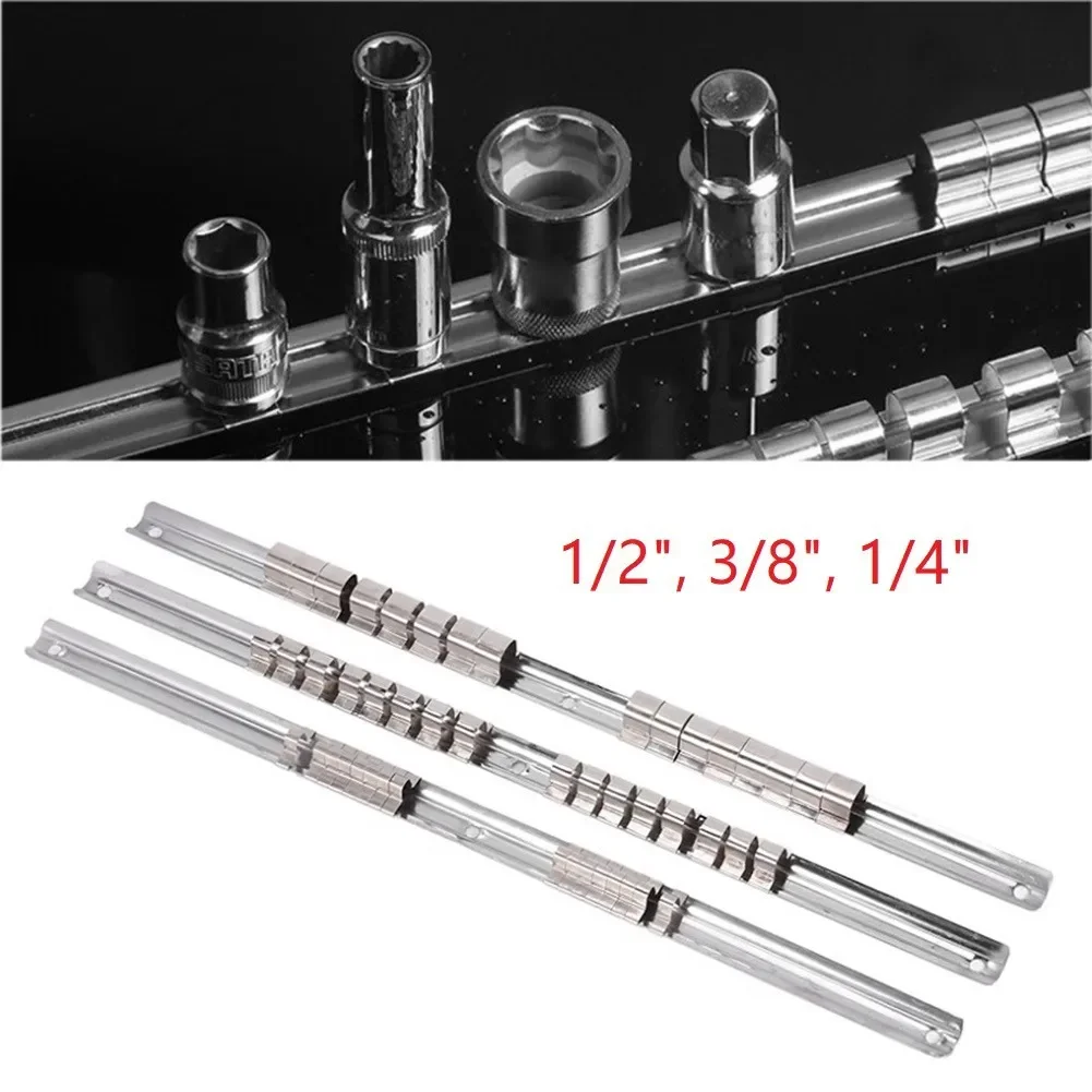 

Socket Rack Holder 1/4 3/8 1/2inch With 16 Clips On Rail Tool Organizer Storage Socket Storage Rack For Storing Loose Sockets