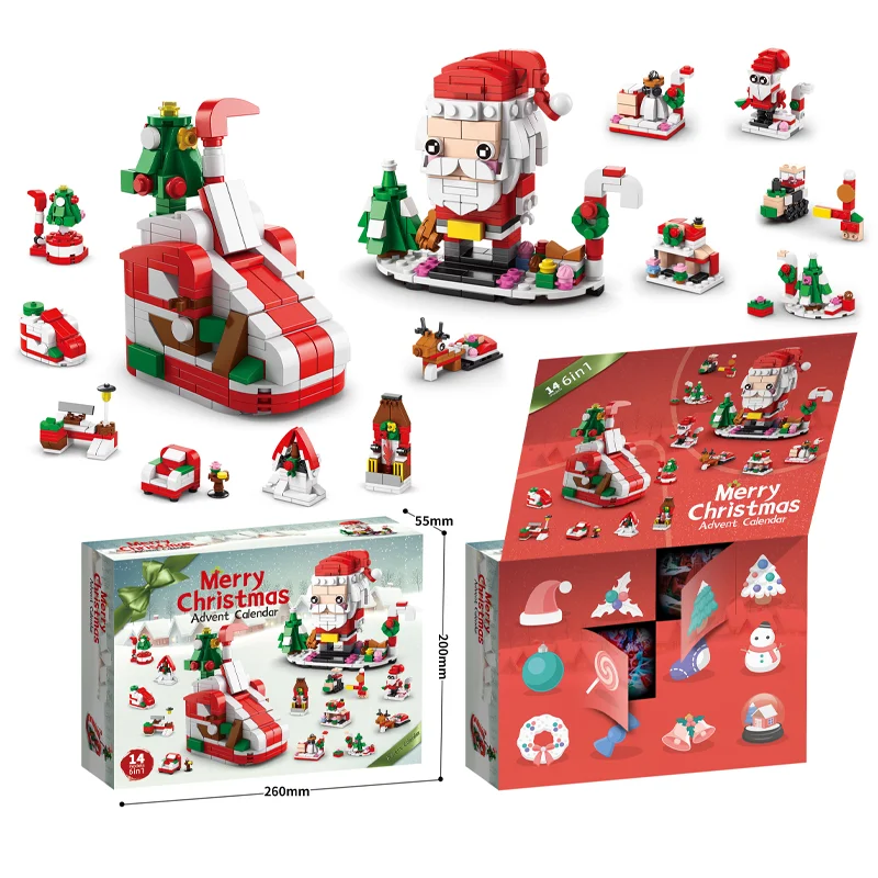 Juego de bloques de construcción para calendario de adviento de Navidad, caja de juguetes para niños, kit de bricolaje de ladrillos para calendario de adviento de Navidad de 24 años, regalo para niños