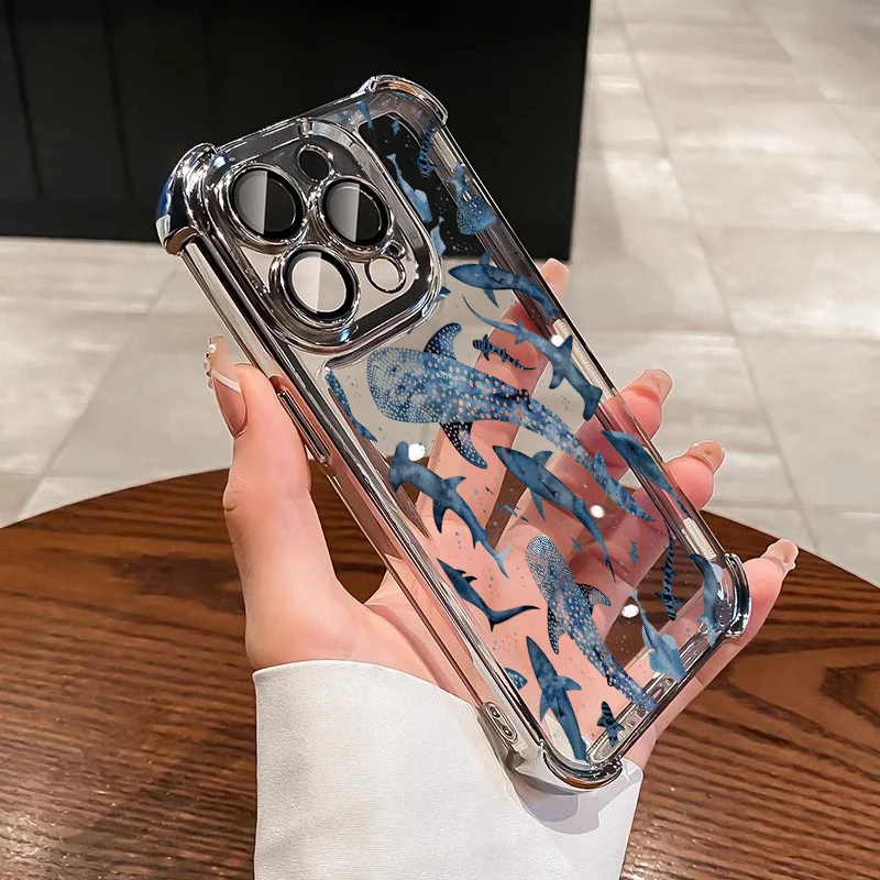 Blue Ocean Animal Turtle Whale Plating Clear Phone Case Cover