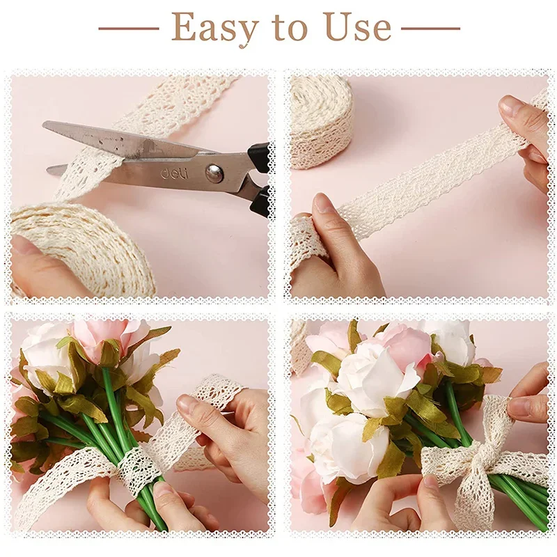 HERZWILD Ruban En Dentelle Blanche 50 M - Vintage - Dentelle Décorative Au Crochet - Ruban Décoratif En Dentelle Pour Couture, Artisanat, Mariage ( Blanc/A