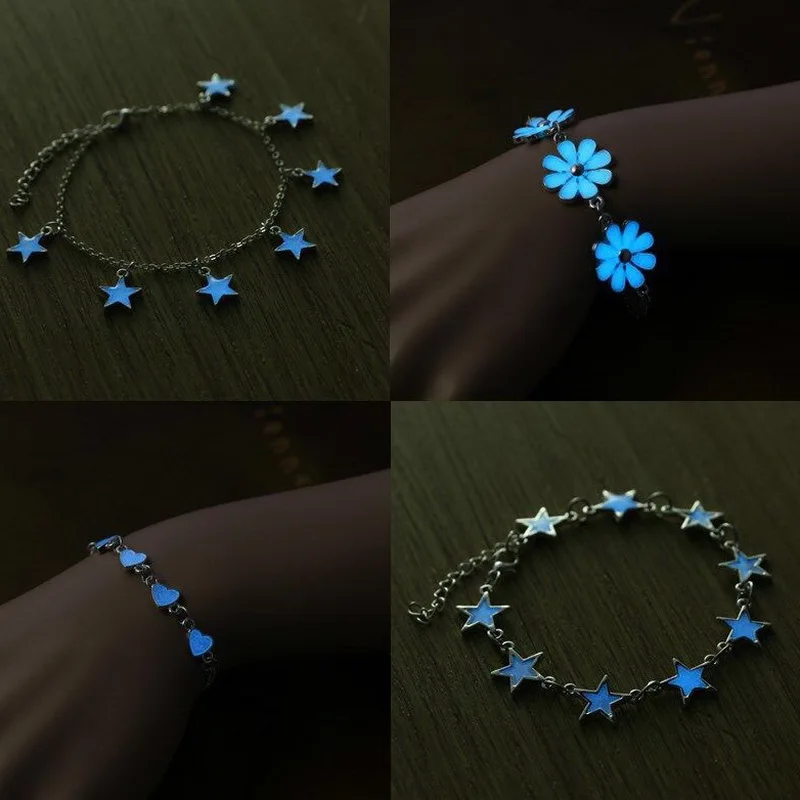 Fashion Fluorescent Bracelets & Bangles for Women Luminous Heart Star Flower Daisy Charm Bracelets Glow In The Dark Jewelry Gift