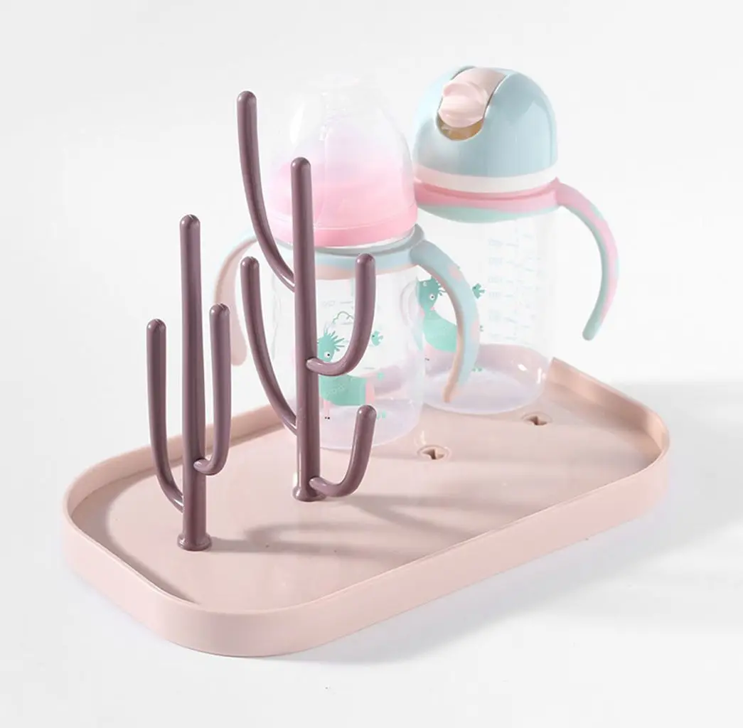 

With 4 Detachable Bracket Food Grade Cactus Shape Bottle Storage Box Draining Rack Baby Bottle Rack Baby Bottle Holder